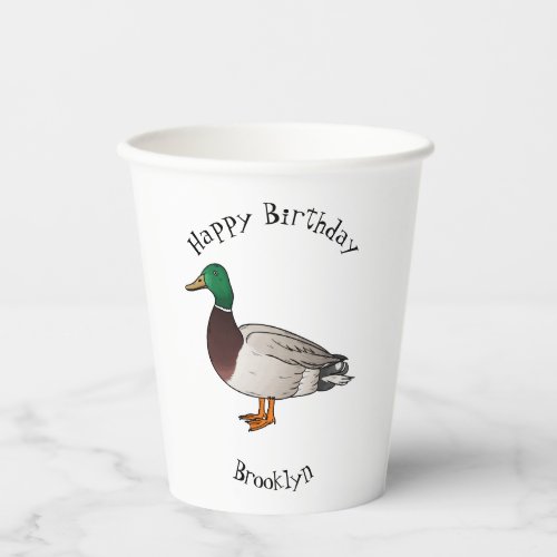 Mallard duck cartoon illustration  paper cups