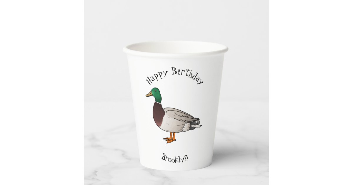 Mallard duck cartoon illustration paper cups | Zazzle