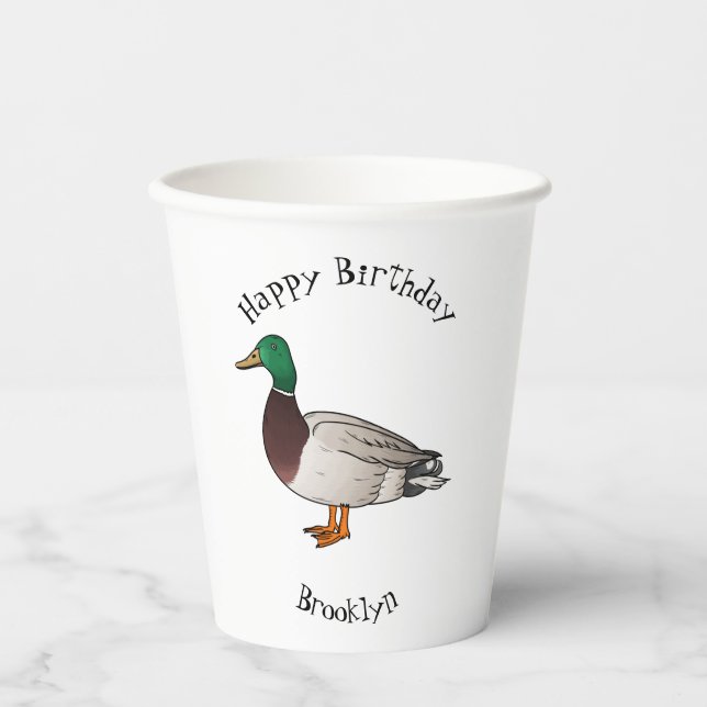 Mallard duck cartoon illustration  paper cups (Front)