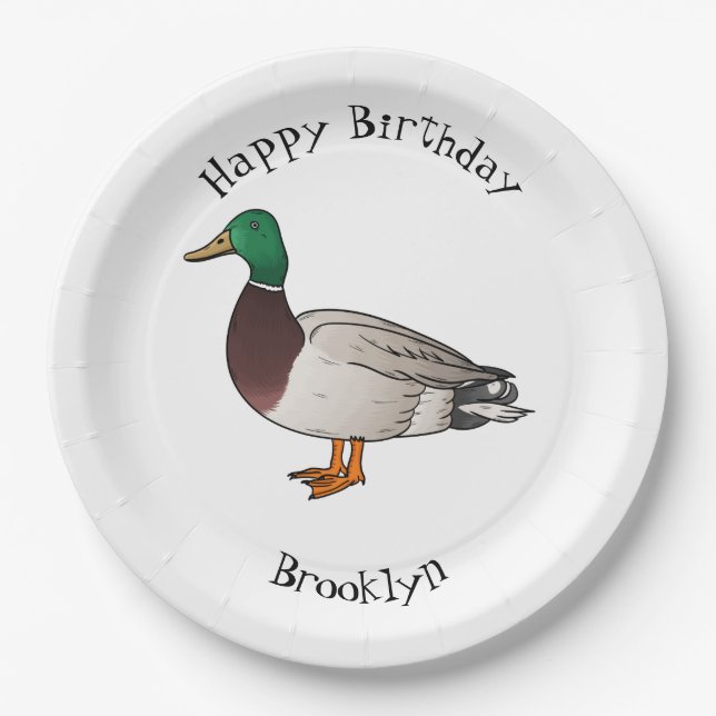 Mallard duck cartoon illustration paper plates (Front)