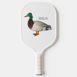 Mallard duck cartoon illustration pickleball paddle