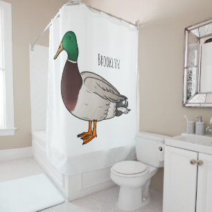 Mallard duck cartoon illustration shower curtain