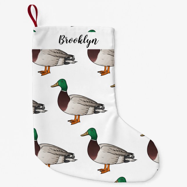 Mallard duck cartoon illustration small christmas stocking (Front)