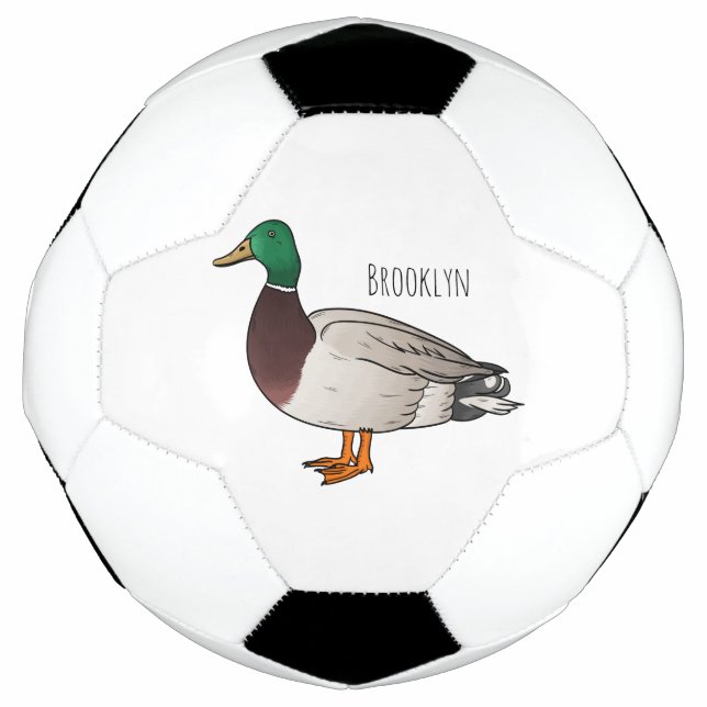 Mallard duck cartoon illustration soccer ball (Front)