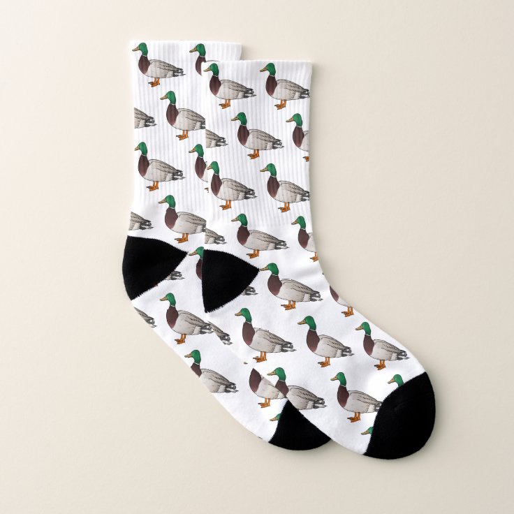 Mallard duck cartoon illustration socks Zazzle