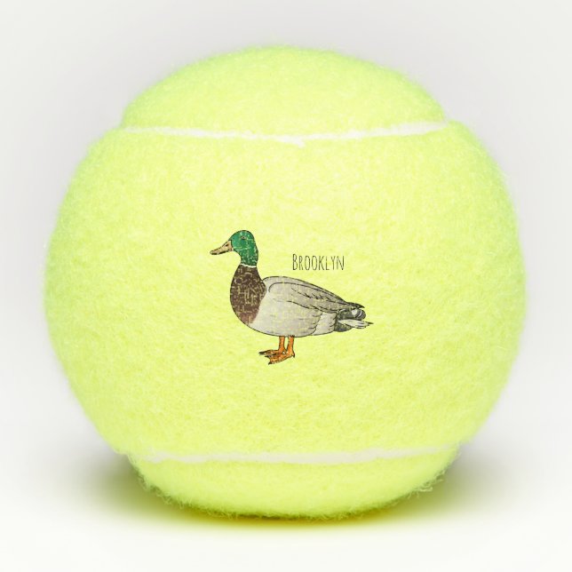 Mallard duck cartoon illustration   tennis balls (Front)
