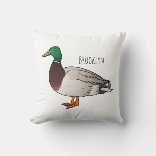 Mallard duck cartoon illustration  throw pillow