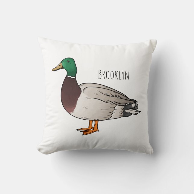 Mallard duck cartoon illustration  throw pillow (Front)
