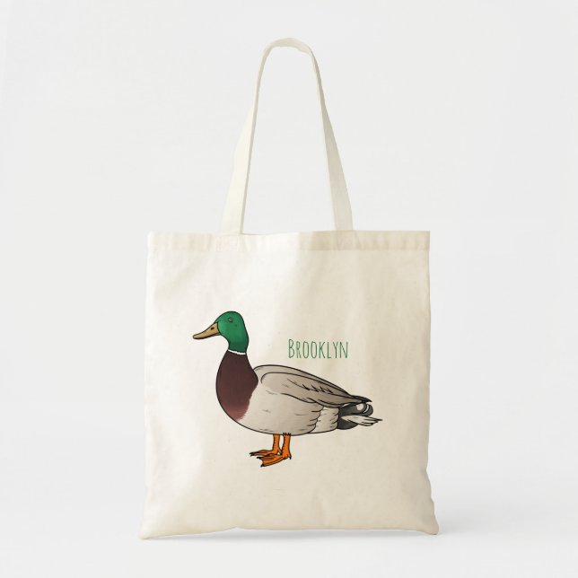 Mallard duck cartoon illustration tote bag (Front)