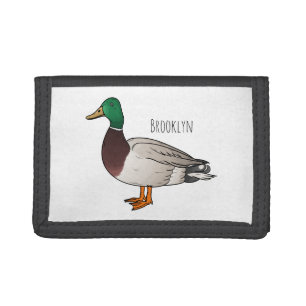 Mallard duck cartoon illustration tri-fold wallet