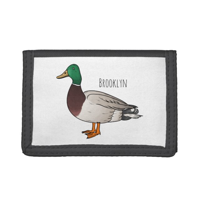 Mallard duck cartoon illustration trifold wallet (Front)