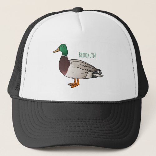 Mallard duck cartoon illustration  trucker hat