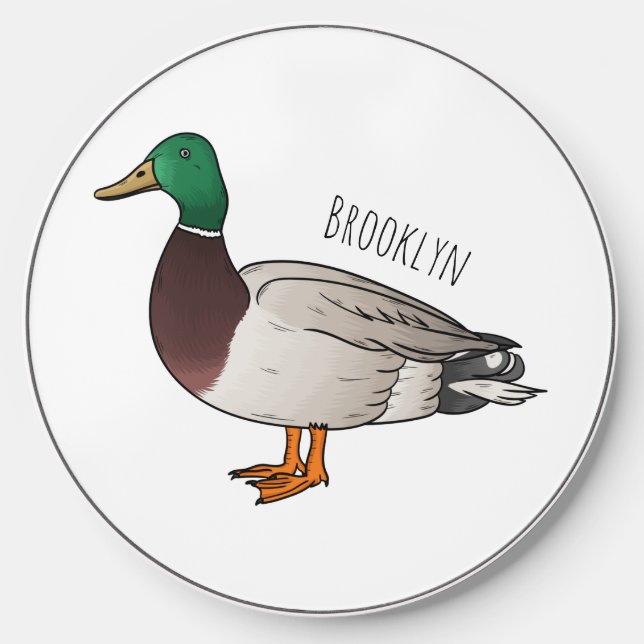 Mallard duck cartoon illustration  wireless charger  (Front)