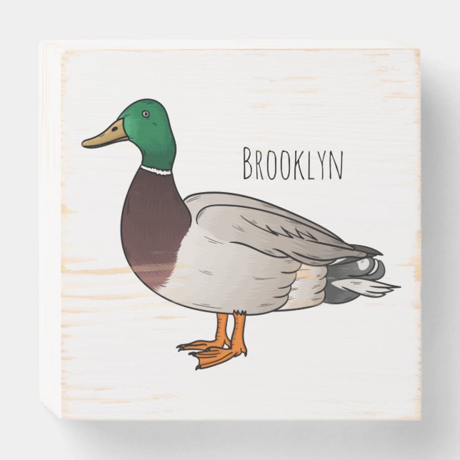 Mallard duck cartoon illustration  wooden box sign (Front Horizontal)