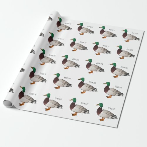 Mallard duck cartoon illustration wrapping paper