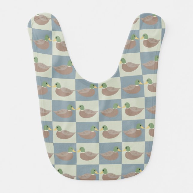Mallard Duck: Checkerboard Pattern Baby Bib (Front)
