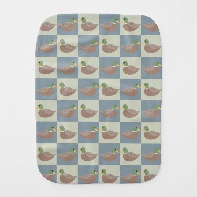 Mallard Duck: Checkerboard Pattern Baby Burp Cloth (Front)
