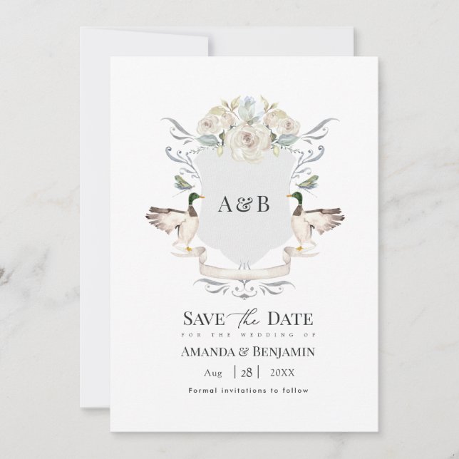 Mallard Duck Crest Elegant Lake Wedding Save The Date (Front)