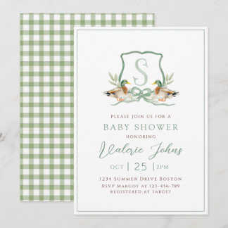 Mallard Duck Crest Monogram Baby shower  Invitation