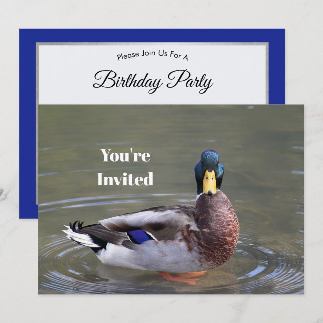 Mallard Duck Drake Water Photo Birthday Invitation (Front/Back)