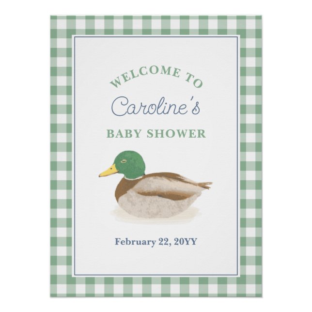 Mallard Duck Duckling Country Hunting Baby Shower Poster (Front)