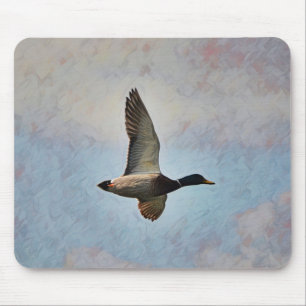 Mallard Duck Flying in Sky Art Mouse Pad