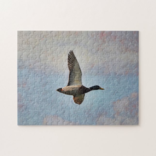 Mallard Duck Flying in Sky Art Puzzle (Horizontal)