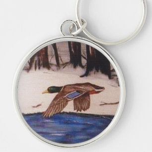 Mallard Duck Flying in Winter Keychain