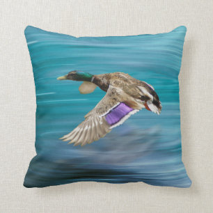 Mallard duck flying throw pillow