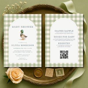 Mallard Duck Gingham All in One Baby Shower Invitation