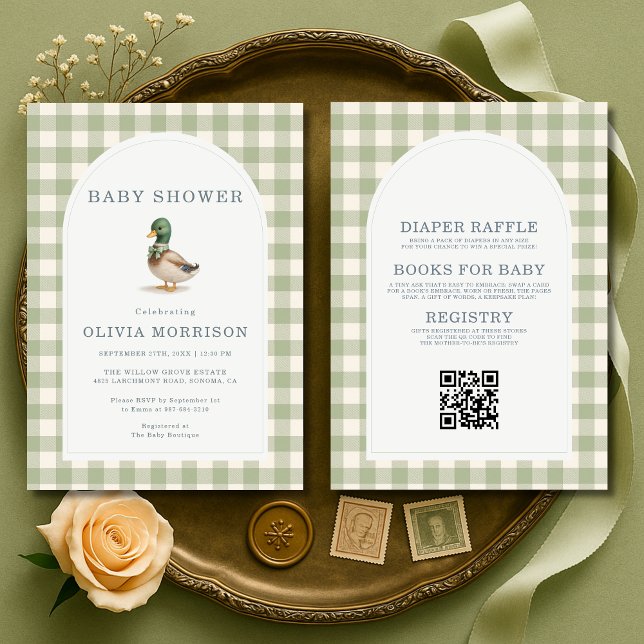 Mallard Duck Gingham All in One Baby Shower Invitation (Creator Uploaded)