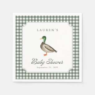 Mallard Duck Green Gingham Baby Shower Napkins