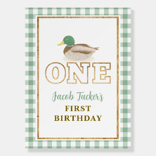 Mallard Duck Green Plaid Hunting Boy 1st Birthday Foam Board