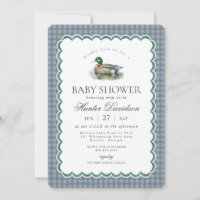 Mallard Duck Hunting Blue Gingham Boy Baby Shower