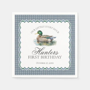 Mallard Duck Hunting Blue Gingham Boy Birthday Napkins