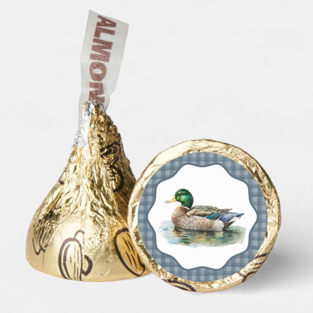 Mallard Duck Hunting Blue Gingham Boy Chocolate Hershey®'s Kisses® (Front)