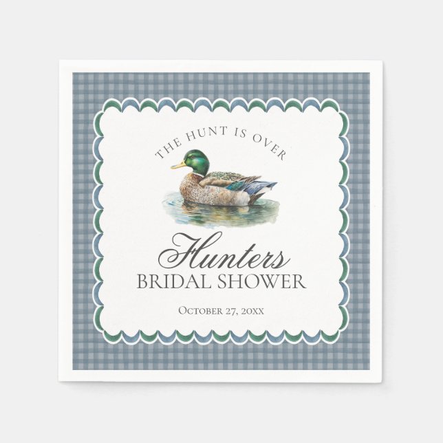 Mallard Duck Hunting Blue Gingham Bridal Shower Napkins (Front)