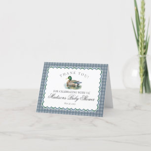 Mallard Duck Hunting Blue Gingham Thank You Card