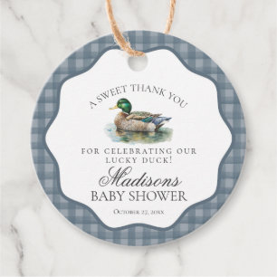 Mallard Duck Hunting Gingham Baby Shower Circle Favor Tags