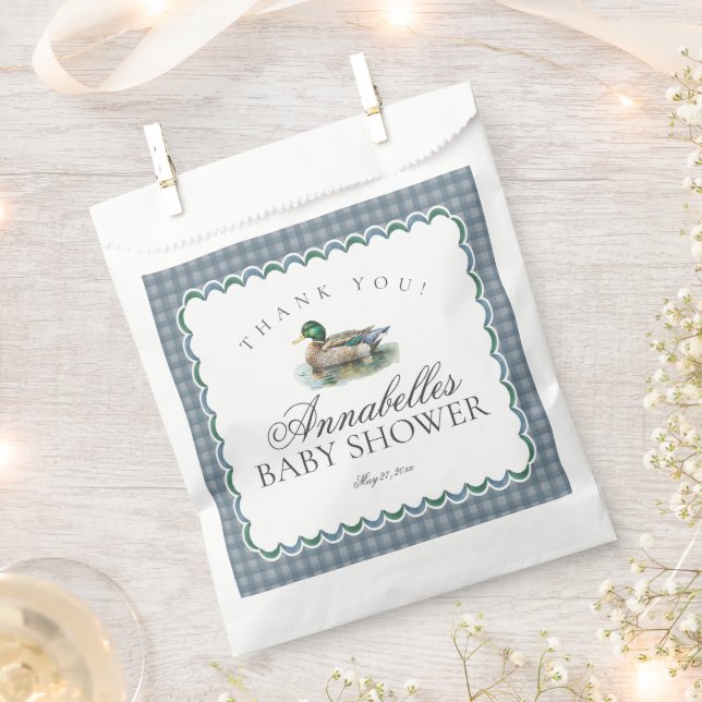 Mallard Duck Hunting Gingham Baby Shower Dessert Favor Bag (Clipped)