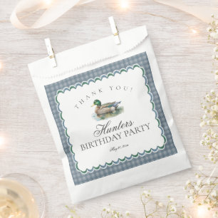 Mallard Duck Hunting Gingham Birthday Dessert Favor Bag