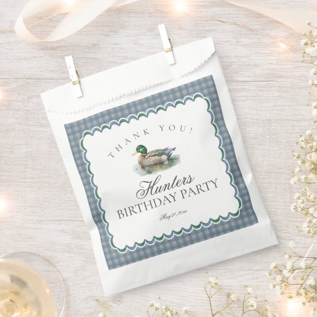 Mallard Duck Hunting Gingham Birthday Dessert Favor Bag (Clipped)