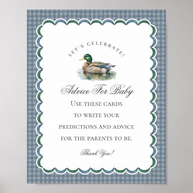 Mallard Duck Hunting Gingham Boy Advice for Baby Poster (Front)
