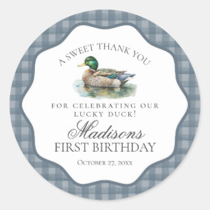 Mallard Duck Hunting Gingham Boy Birthday Circle Classic Round Sticker