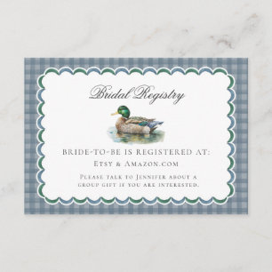 Mallard Duck Hunting Gingham Bridal Registry Card