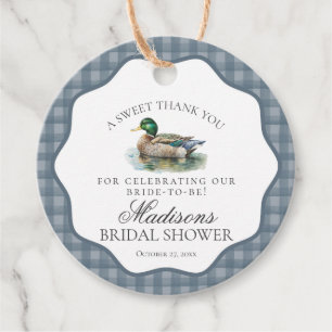 Mallard Duck Hunting Gingham Bridal Shower Circle Favor Tags