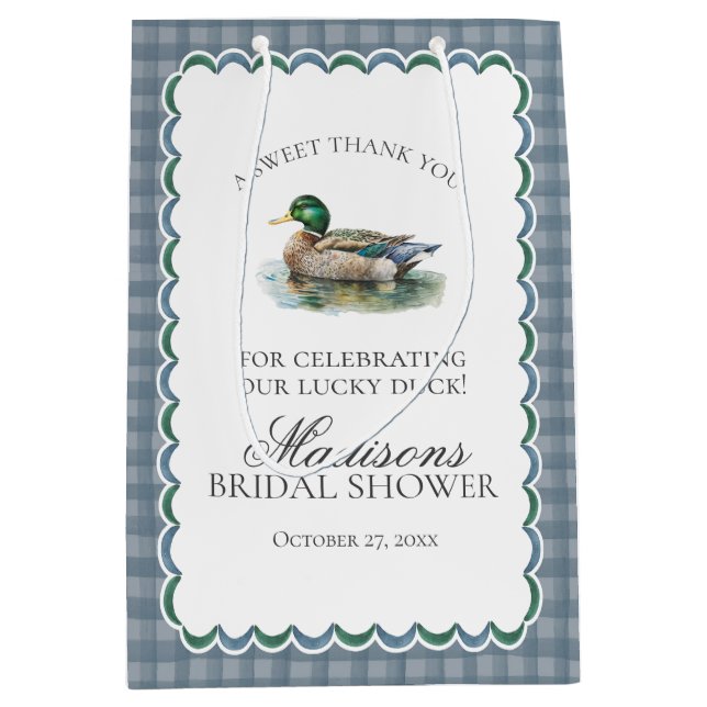 Mallard Duck Hunting Gingham Bridal Shower Favors Medium Gift Bag (Front)