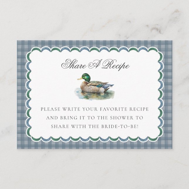 Mallard Duck Hunting Gingham Share a Recipe Card (Front)