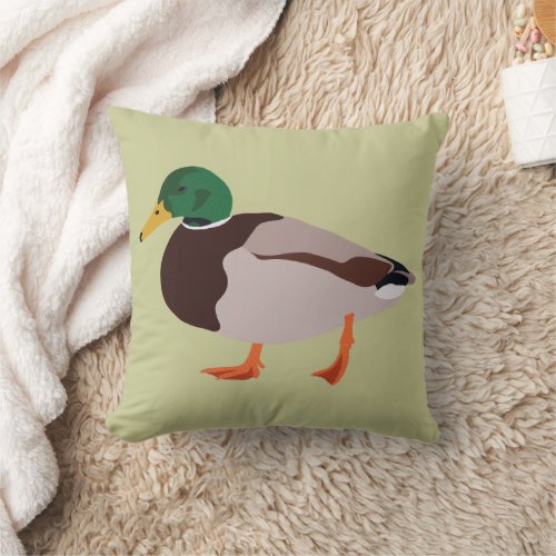 Mallard Duck Illustration on Pale Sage Green Throw Pillow