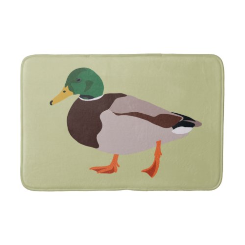 Mallard Duck Illustration Pale Green Bath Mat